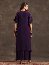Violet viscose crepe long top palazzo festive suit