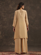 Beige viscose crepe yoke style palazzo suit with embellishments