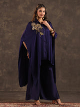 Navy blue modal satin kaftan palazzo suit with coins