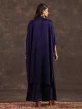 Navy blue modal satin kaftan palazzo suit with coins