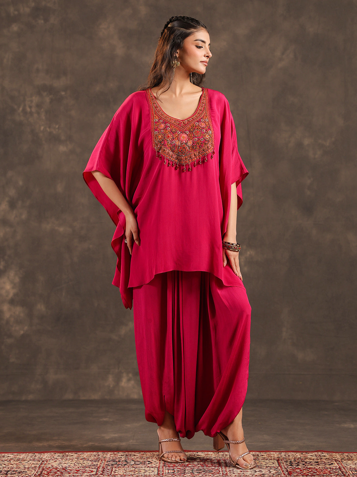 Rani pink designer kaftan dhoti suit for festive wear