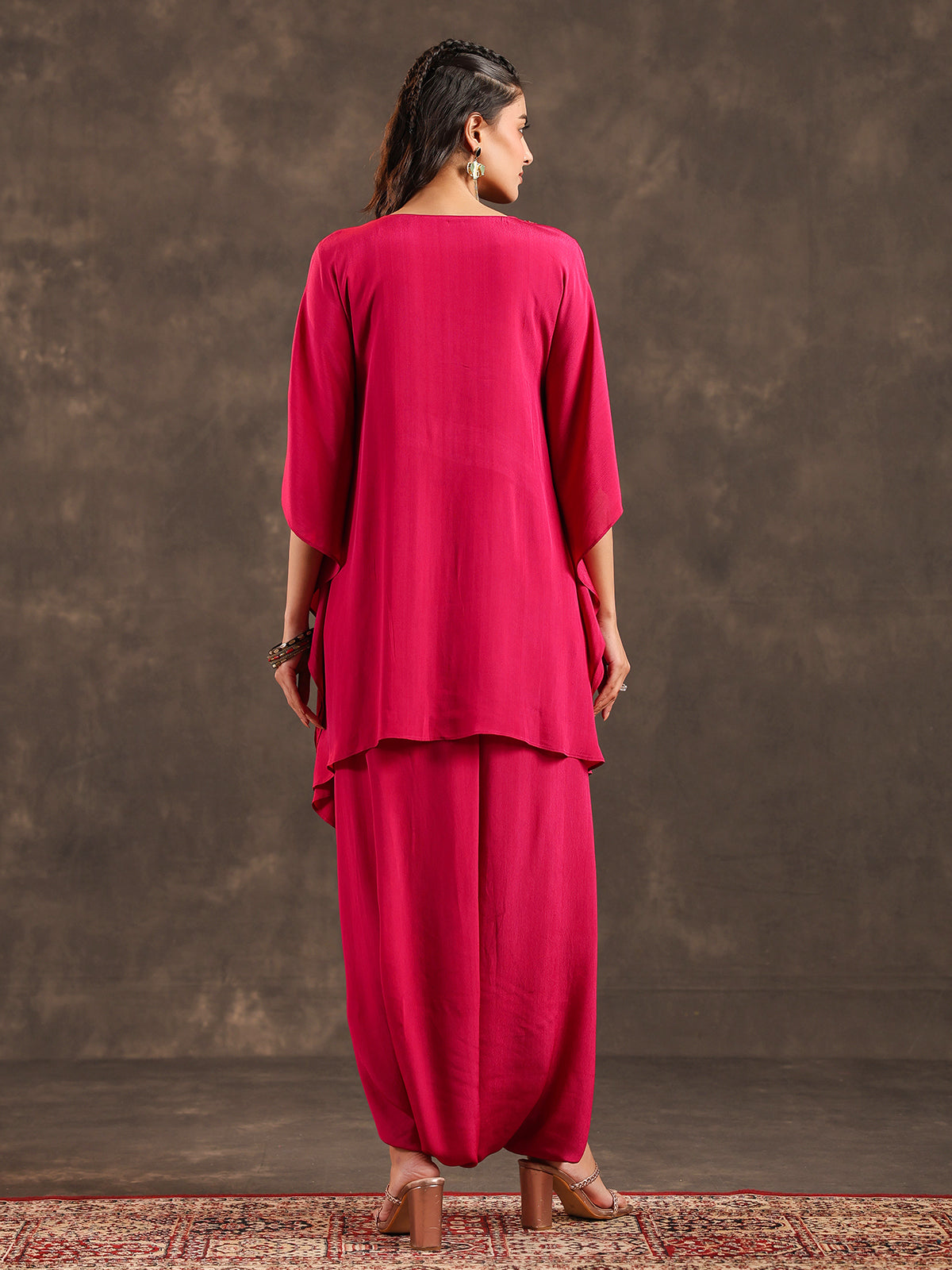 Rani pink designer kaftan dhoti suit for festive wear