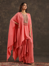 Pink viscose crepe kaftan suit with delicate sequin detailing