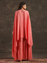Pink viscose crepe kaftan suit with delicate sequin detailing