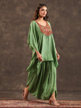 Light green designer kaftan dhoti suit with pearl embellishments