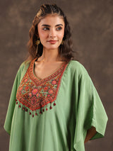 Light green designer kaftan dhoti suit with pearl embellishments