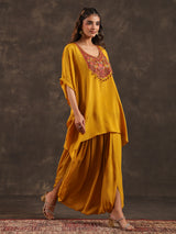 Mustard yellow designer kaftan dhoti suit with festive embellishments