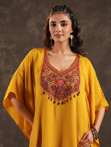 Mustard yellow designer kaftan dhoti suit with festive embellishments