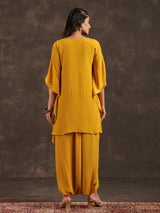 Mustard yellow designer kaftan dhoti suit with festive embellishments