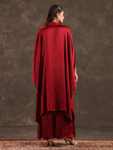 Maroon modal satin kaftan palazzo suit with coin embellishments