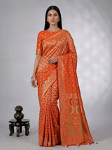 Orange semi georgette zari printed saree for festive events