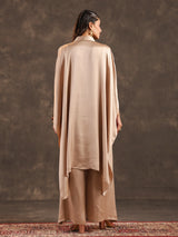 Beige modal satin kaftan palazzo suit with festive coin details