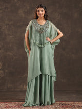 Mint green organza designer kaftan palazzo suit with zardosi