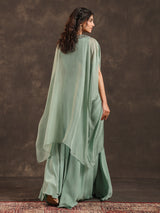 Mint green organza designer kaftan palazzo suit with zardosi