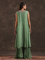 Pista green chinon jacket style sharara suit for weddings