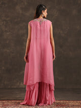 Pink chinon jacket style sharara suit with zardosi embellishments
