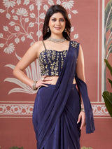 Purple satin silk designer ready to wear saree