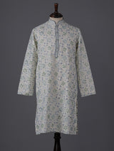 Off white blue floral printed cotton festive kurta suit
