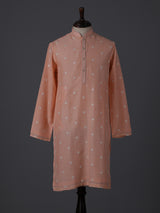 Peach cotton embroidered kurta suit with festive sequin detailing
