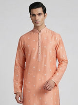 Peach cotton embroidered kurta suit with festive sequin detailing