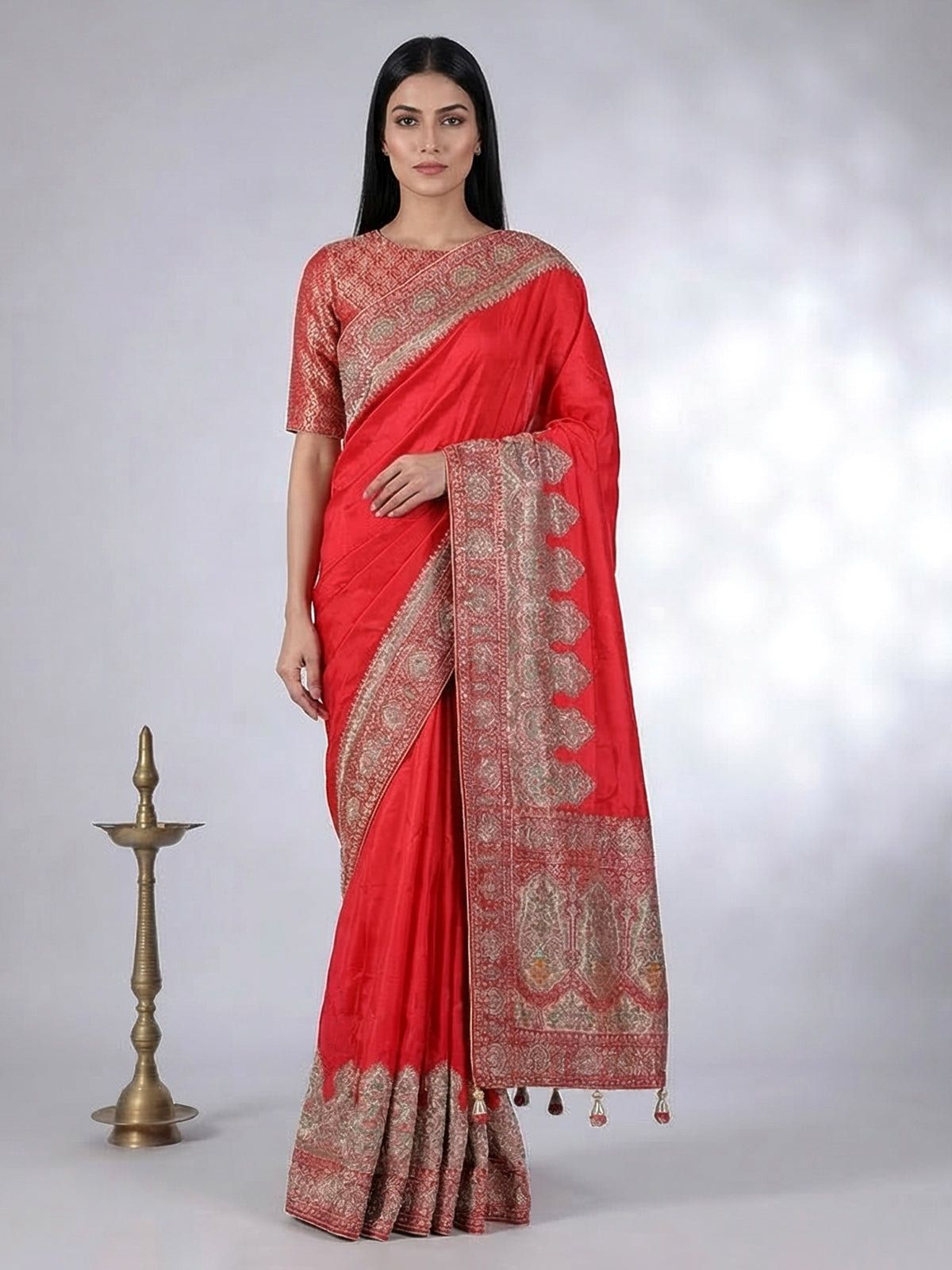 Red dola silk zardosi work wedding saree