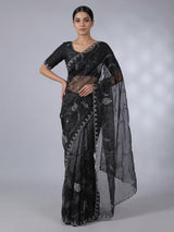 Black tissue silk saree with sequins and bead work