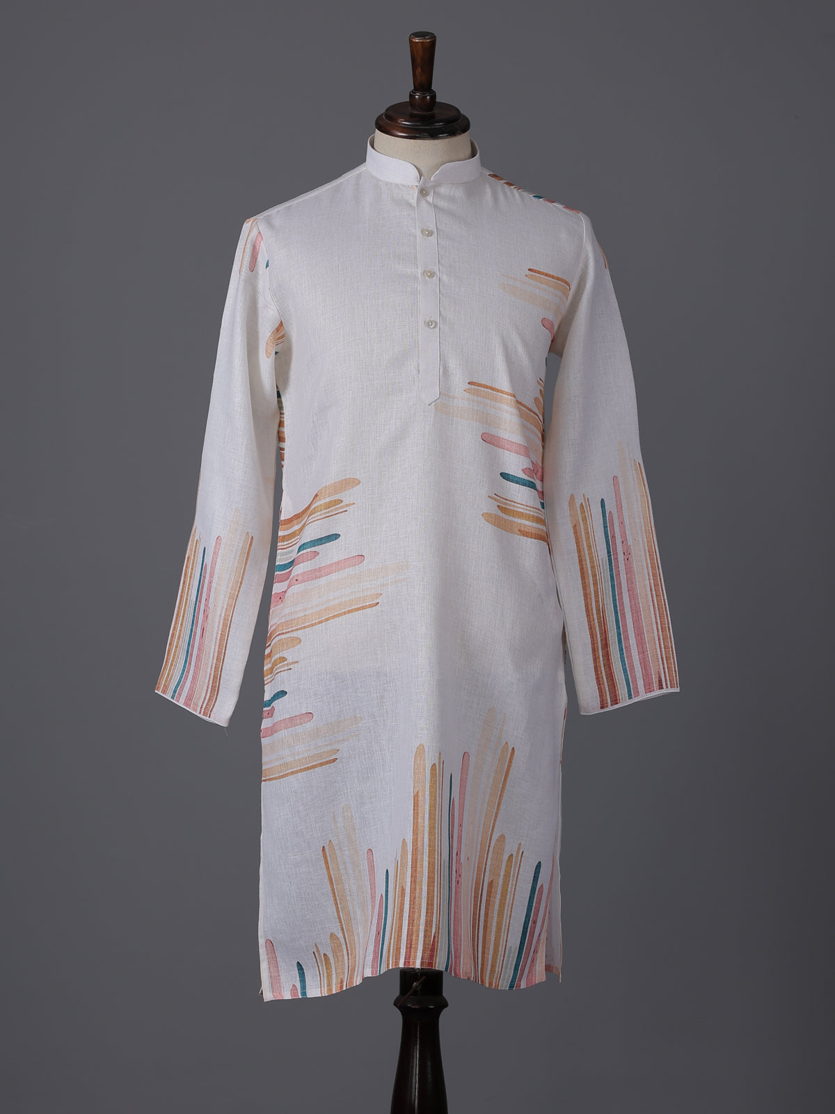 White cotton linen printed festive kurta suit