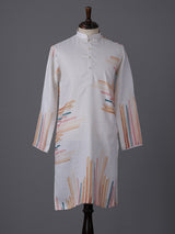 White cotton linen printed festive kurta suit