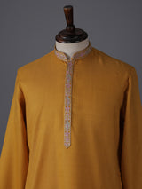 Mustard yellow cotton festive kurta suit with dupatta