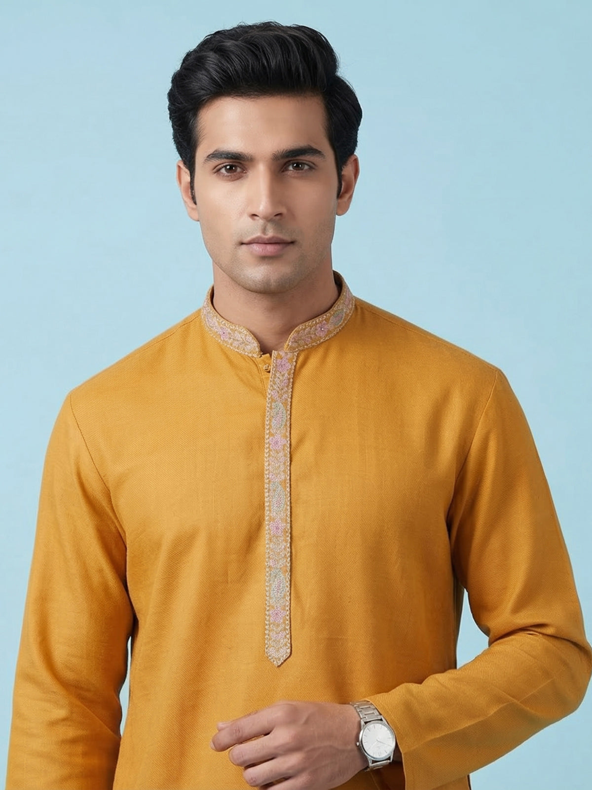 Mustard yellow cotton festive kurta suit with dupatta