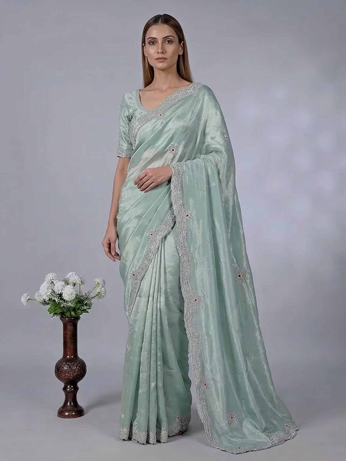 Mint blue tissue silk bridal glow saree