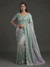 Blue purple shaded tissue silk glam saree