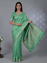 Mint green semi silk saree with zari work