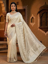 Cream art silk zari embellished traditional wear saree