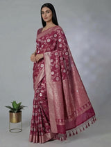 Rich wine art silk saree with classic zari detailing