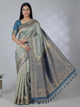 Light blue art silk floral printed zari saree