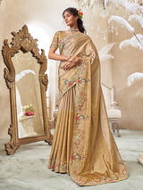 Beige viscose silk saree for wedding celebrations