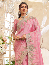 Light pink viscose silk saree for wedding wear