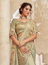 Pista green shaded viscose silk saree