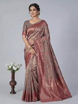Grey pashmina silk saree with zari motifs design