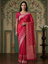 Rani pink zari checks dola silk saree