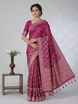 Purple zari butti work dola silk saree