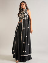 Black raw silk lehenga salwar suit for women