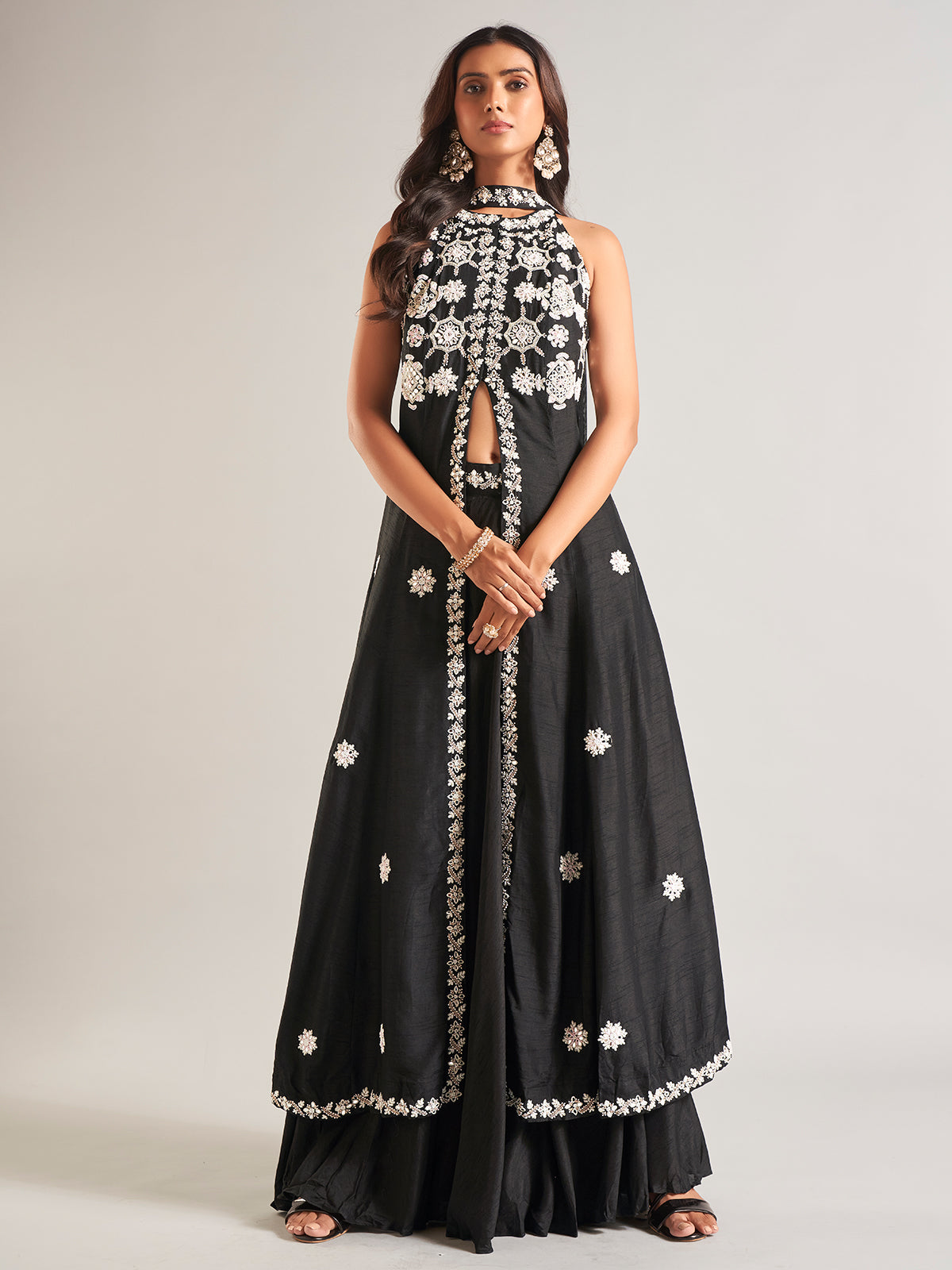Black raw silk lehenga salwar suit for women