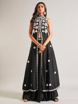 Black raw silk lehenga salwar suit for women
