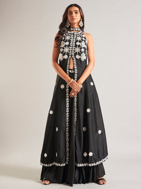 Black raw silk lehenga salwar suit for women