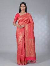 Pink semi silk saree with zari and butti work