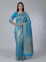 Blue semi silk zari work classic saree