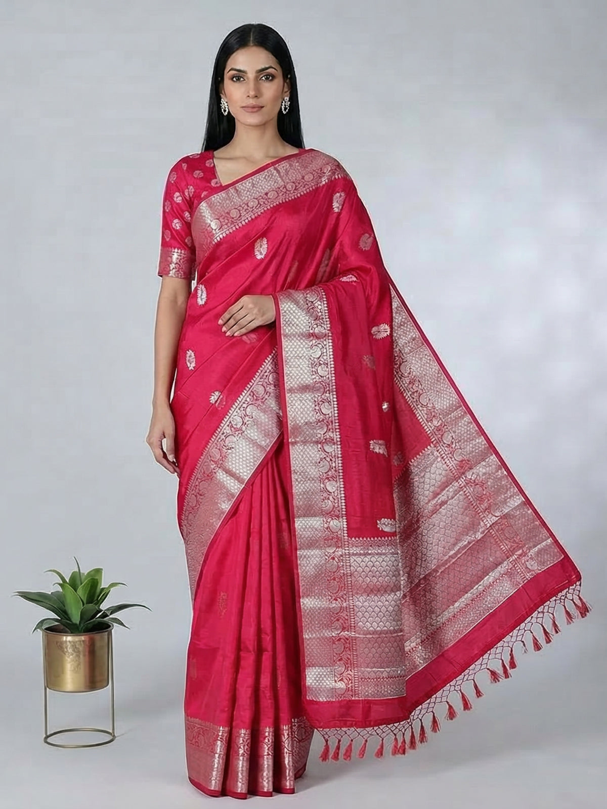 Red art silk saree with traditional zari work
