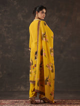 Mustard yellow viscose crepe printed kurti set with dupatta